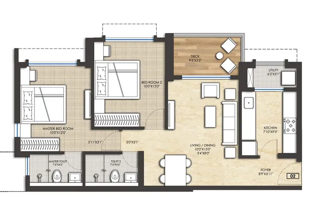 2 BHK With Deck