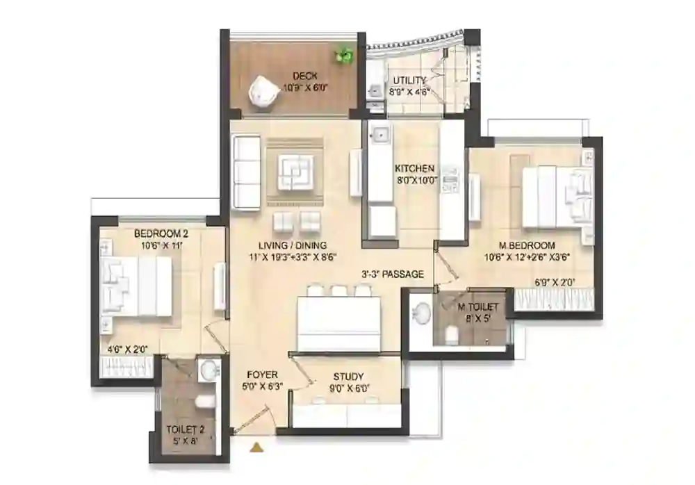 2 BHK With Study