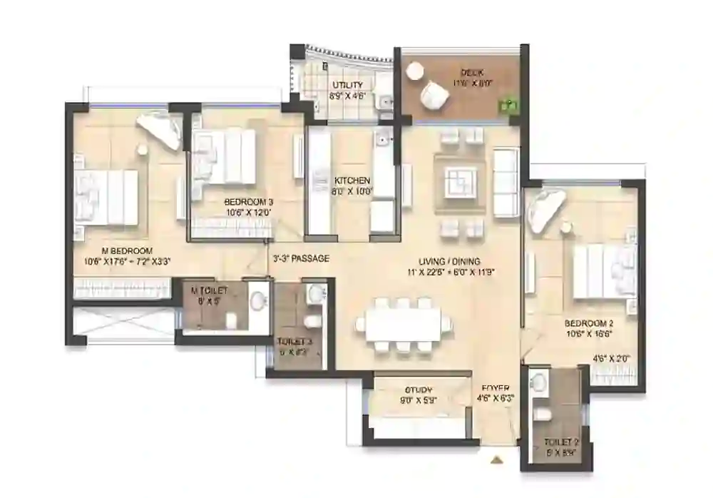 3 BHK With Study