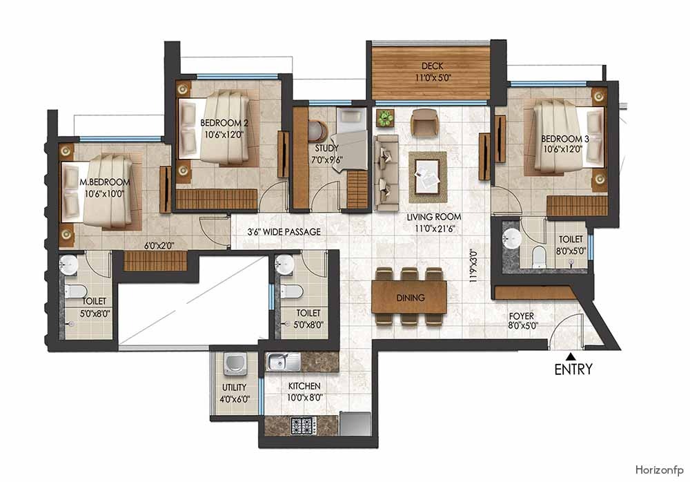 3 BHK With Study