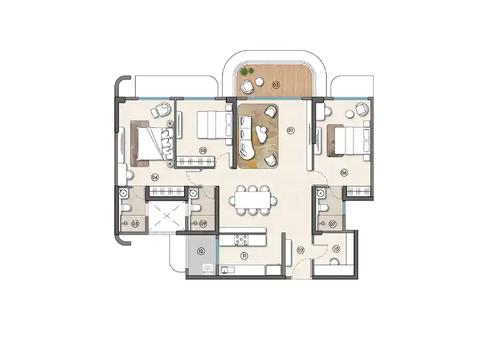 3 BHK with Study