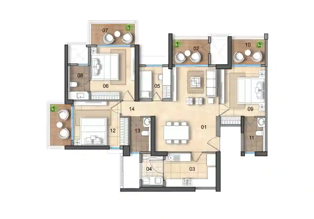 3 BHK With Study